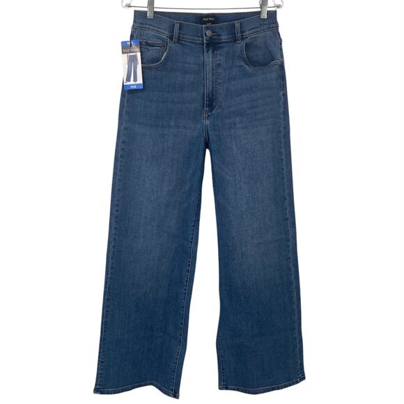 NEW WELL WORN Wide Leg High Waisted Denim Jeans Medium Blue Wash Size 30 Stretch - Picture 1 of 4